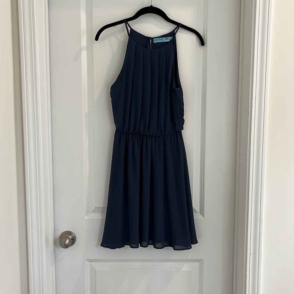 Francesca’s Navy Blue Chiffon Dress